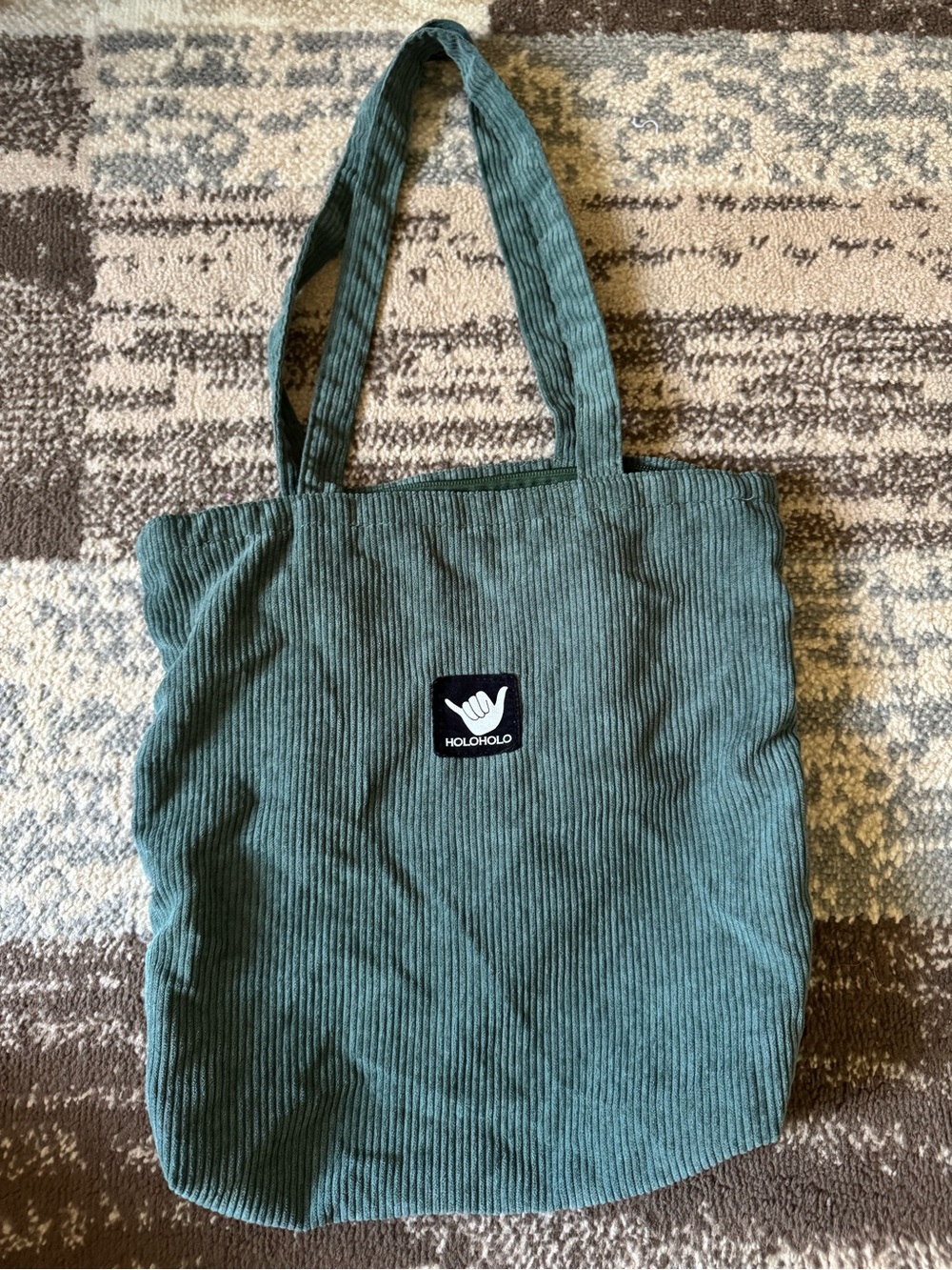 Green corduroy tote bag